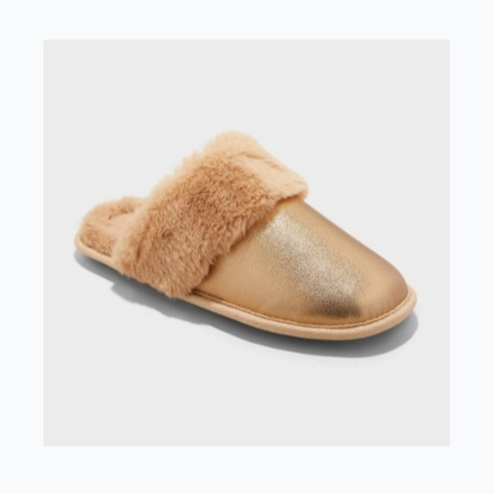Gold Faux Fur Lined Slippers